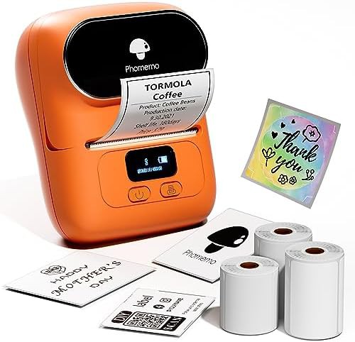 Orange portable thermal printer with three tapes