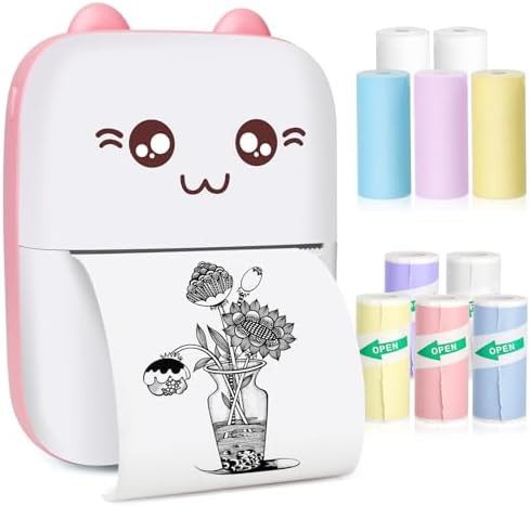 Pink mini pocket thermal printer for photos