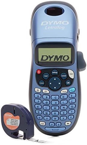 Blue handheld label maker with LCD