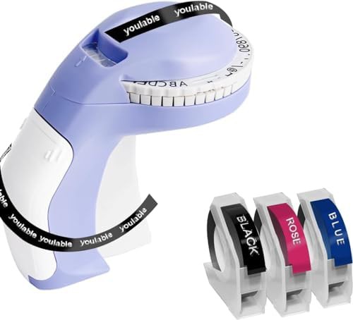 Purple vintage style labeler with three tapes
