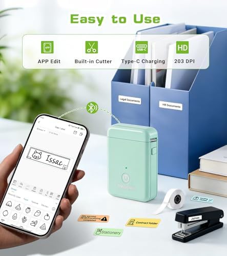 Green mini bluetooth thermal label maker — photo 3