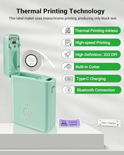 Green mini bluetooth thermal label maker — photo 4