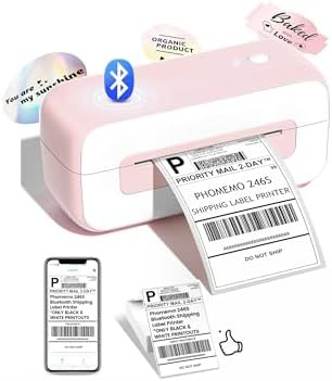 Pink portable bluetooth shipping label printer