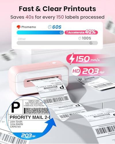 Pink portable bluetooth shipping label printer — photo 3