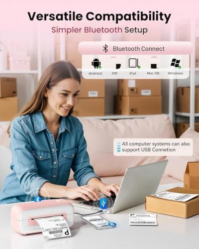 Pink portable bluetooth shipping label printer — photo 4