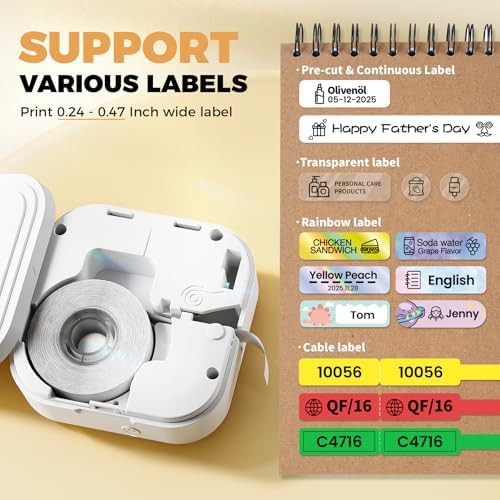 White mini bluetooth label maker with tape — photo 5