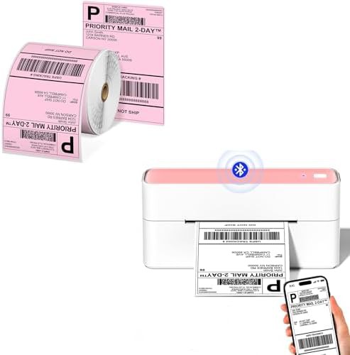 Pink shipping printer with pink thermal labels