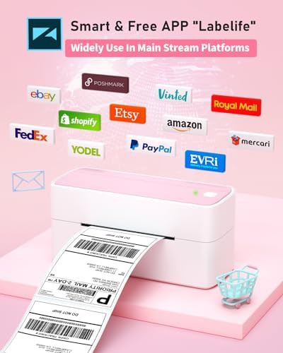 Pink shipping printer with pink thermal labels — photo 3