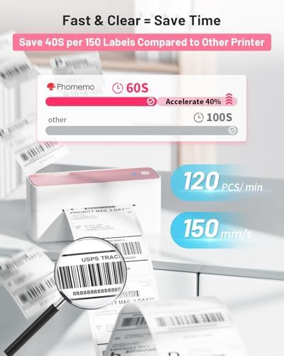 Pink shipping printer with pink thermal labels — photo 5