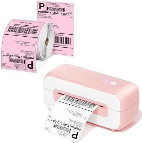 Pink shipping printer with bulk pink labels
