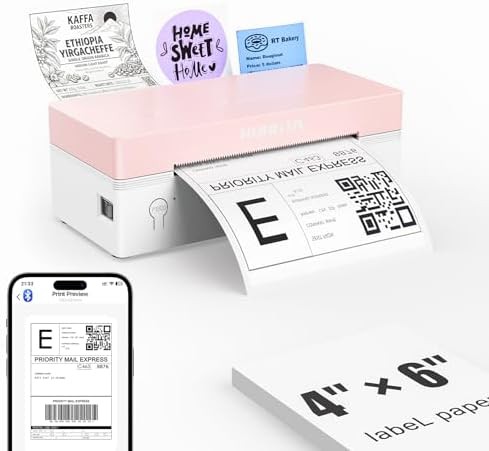 Pink bluetooth shipping printer for business