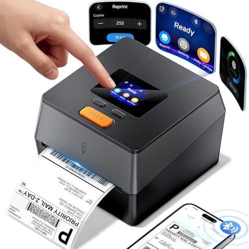 Shipping printer with touchscreen and bin