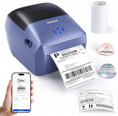Shipping label printer with built-in holder