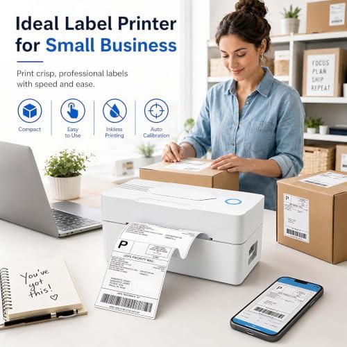 White Bluetooth thermal shipping label printer — photo 5